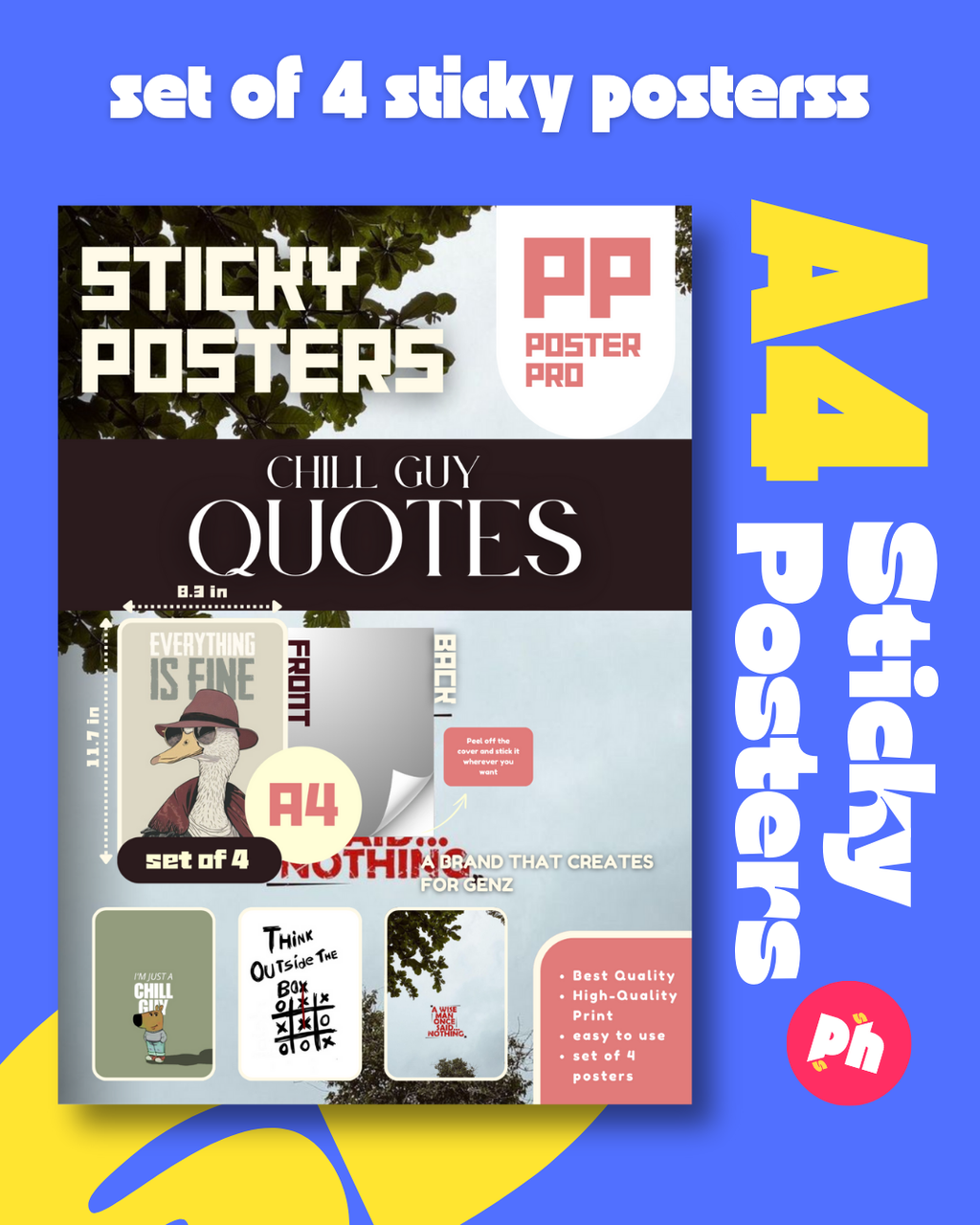 Just Chill Meme Set of 4 Sticky Poster