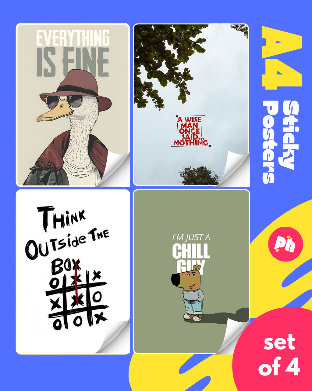 Just Chill Meme Set of 4 Sticky Poster