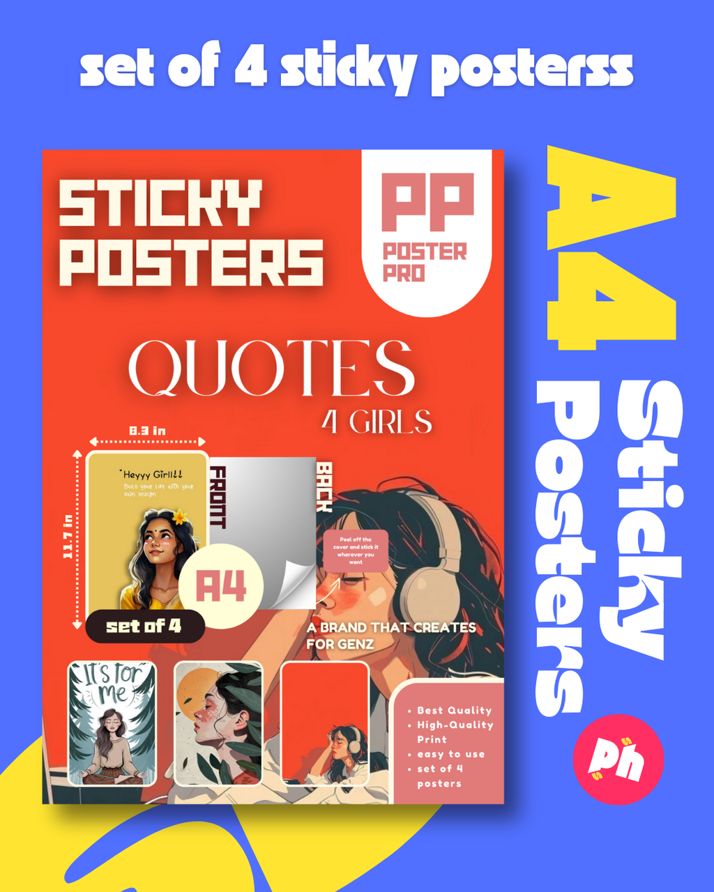 Girl Aesthetic Life Set of 4 Sticky Poster