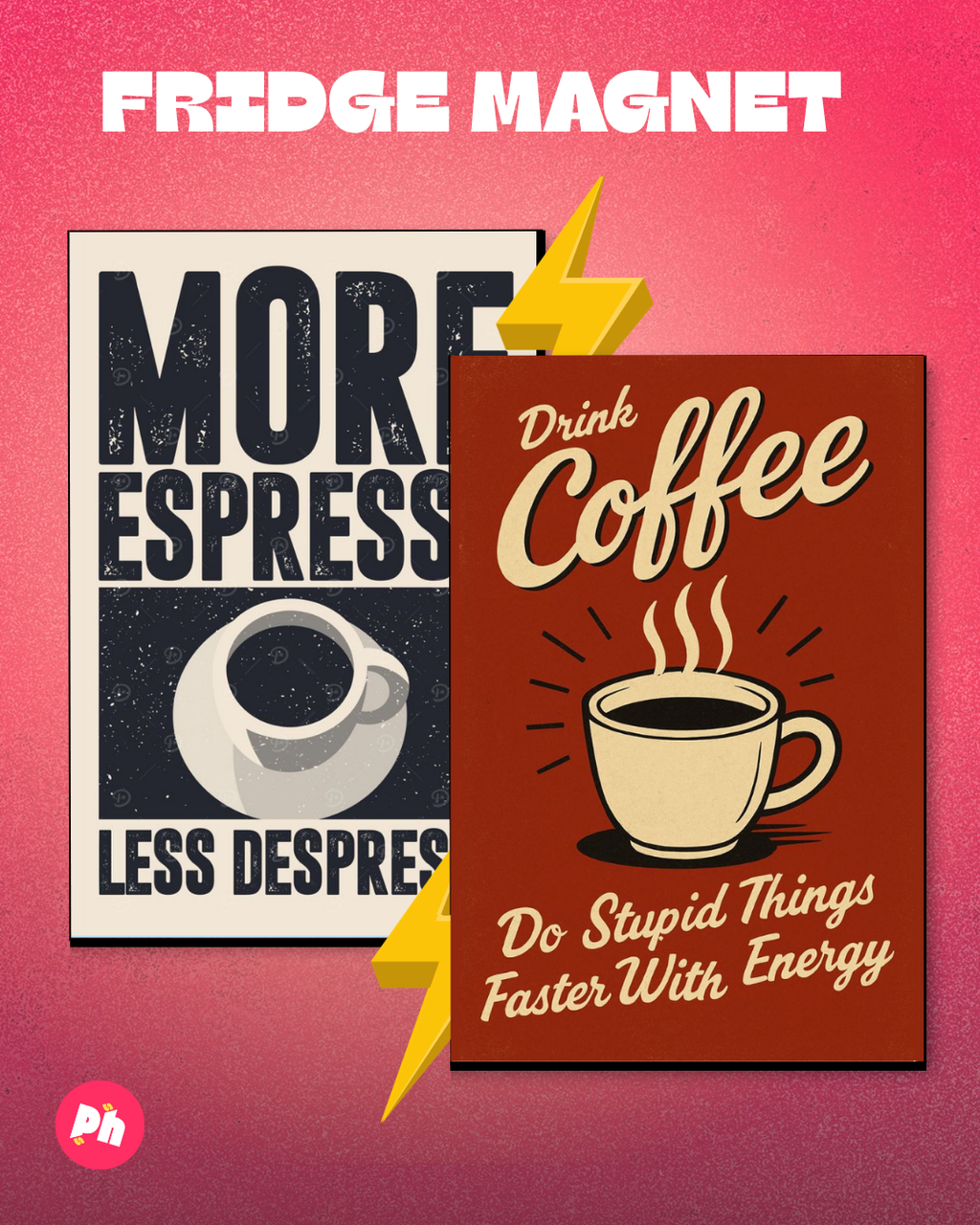 Coffee Motivational Quotes set of 2 fridge magnet