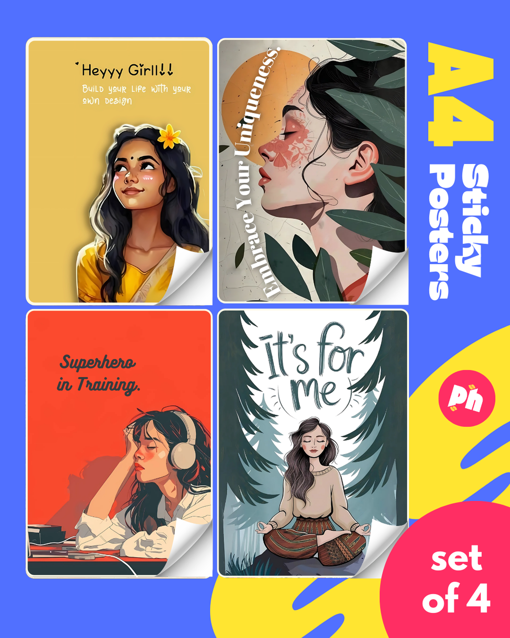 Girl Aesthetic Life Set of 4 Sticky Poster