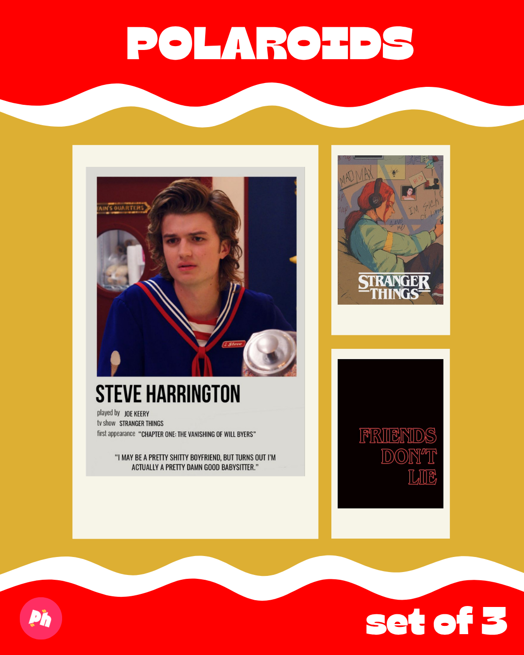 Stranger Things Steve Polaroid set of 3
