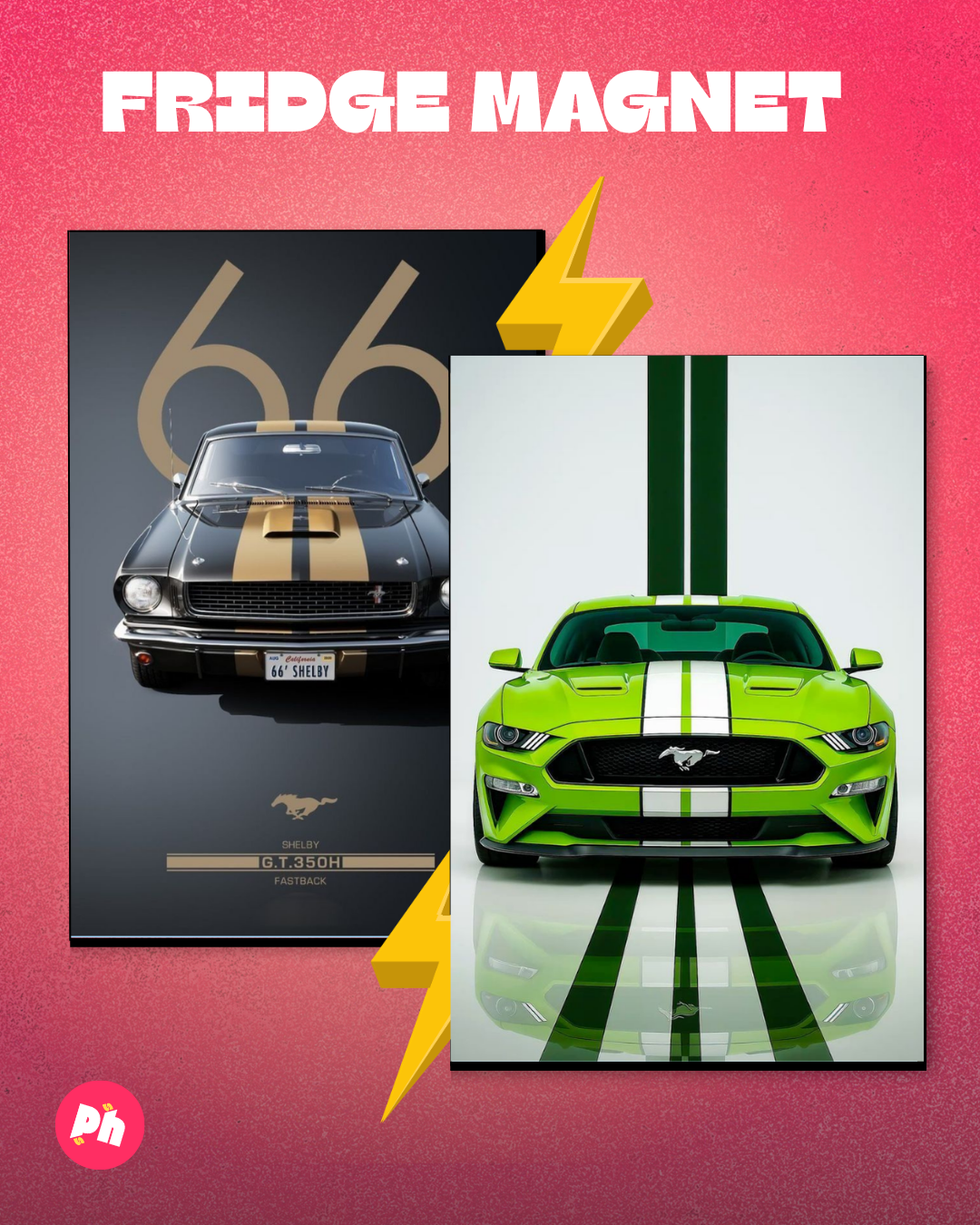 Ford Mustang 66 Shelby vs Modern set of 2 fridge magnet