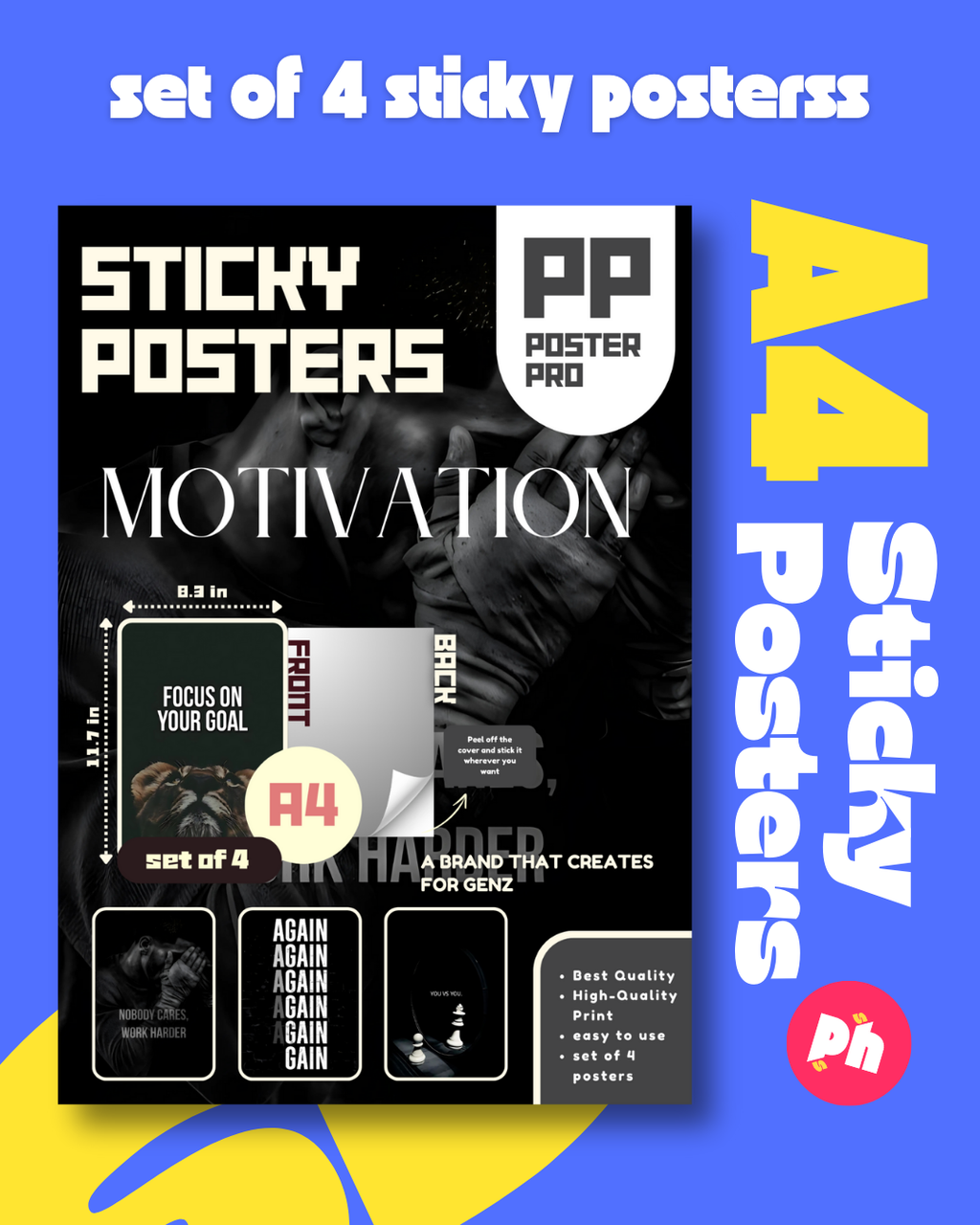 Goal Focus Set of 4 Sticky Poster
