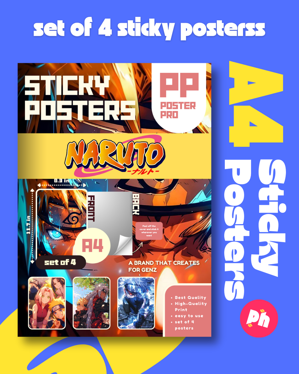 Naruto Team Set of 4 Sticky Poster