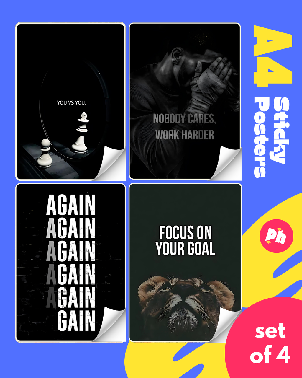 Goal Focus Set of 4 Sticky Poster