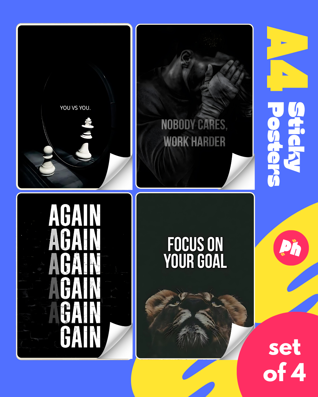 Goal Focus Set of 4 Sticky Poster