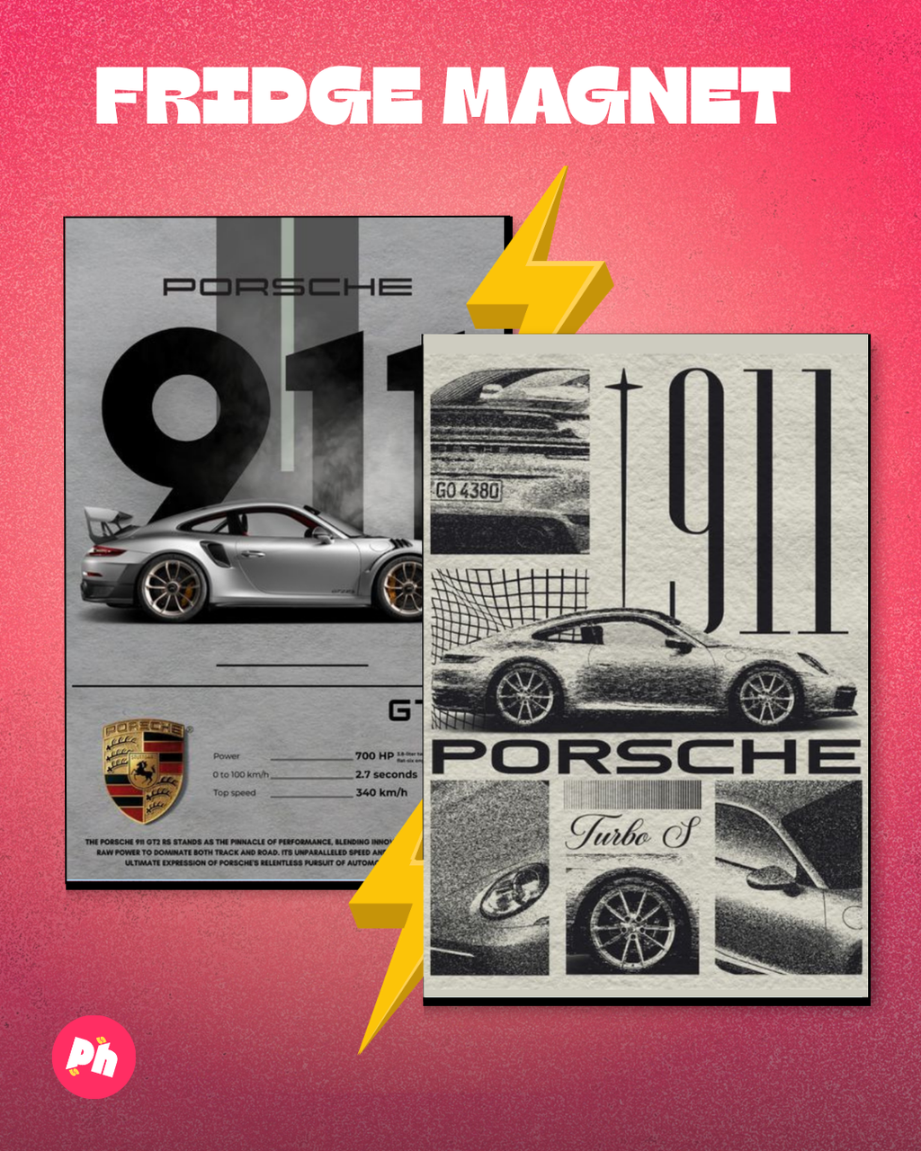 Porsche 911 set of 2 fridge magnet