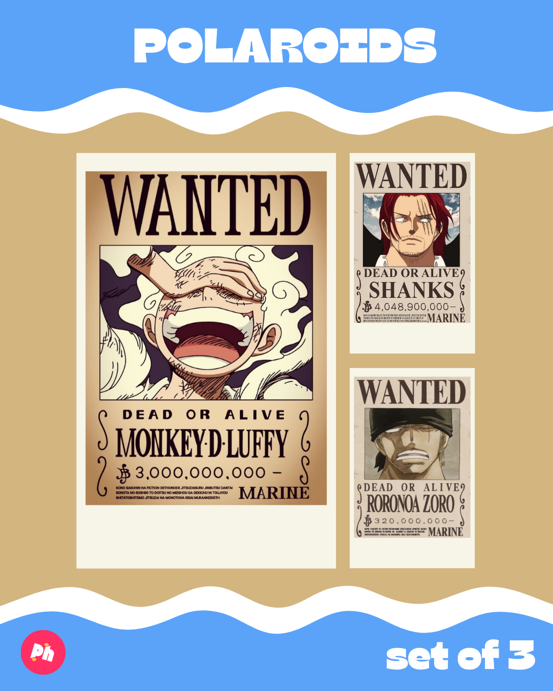 One Piece Wanted Polaroid set of 3