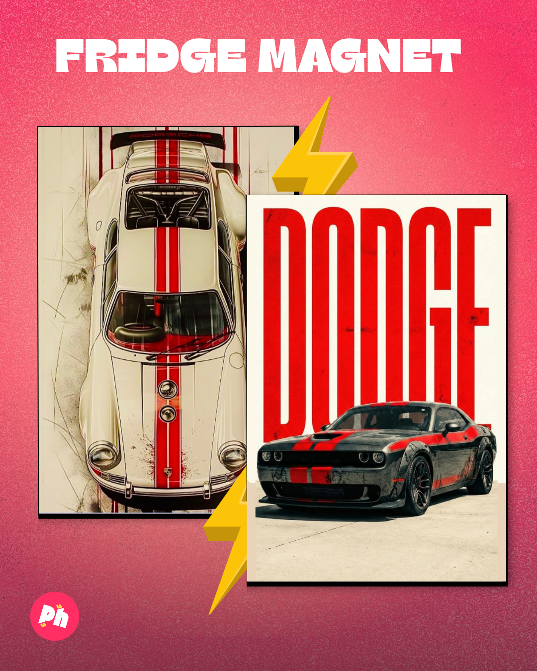 Porsche X Dodge set of 2 fridge magnet