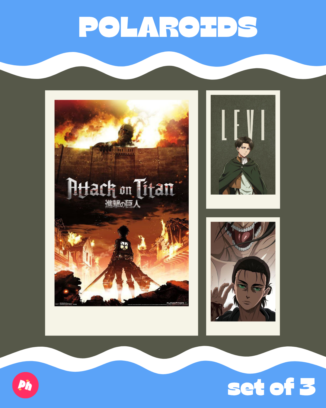 Attack on Titan Polaroid set of 3