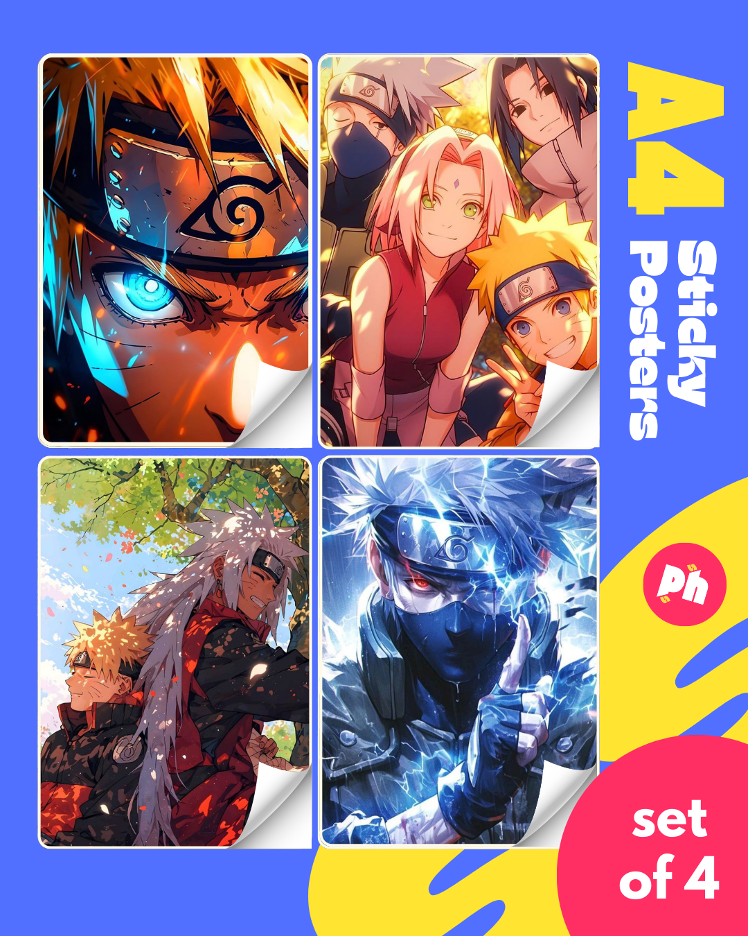 Naruto Team Set of 4 Sticky Poster