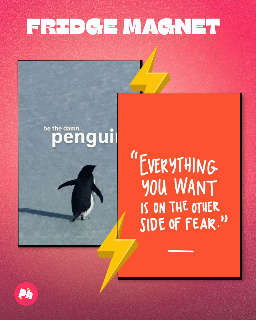 Penguin Motivational Quote set of 2 fridge magnet