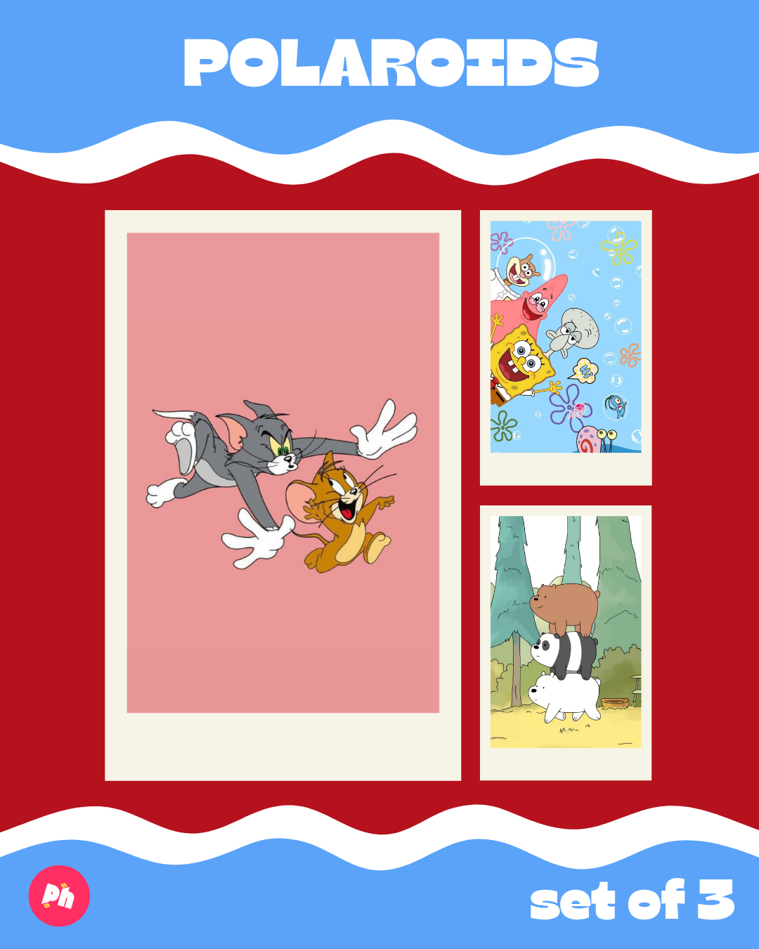 cute cartoon Polaroid set of 3
