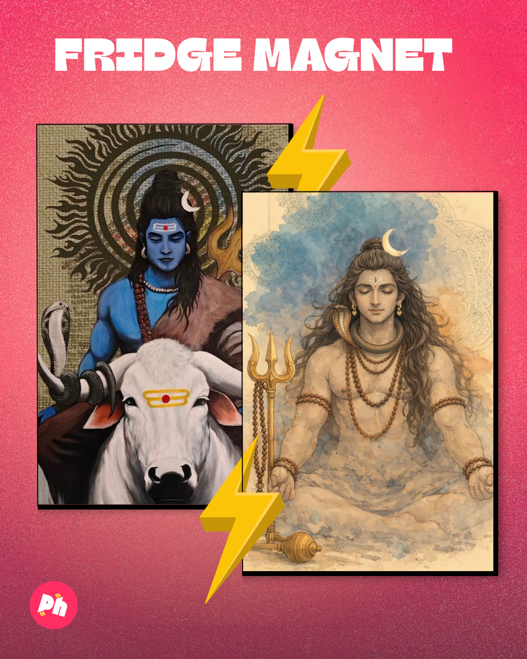 Lord Shiva with Nandi set of 2 fridge magnet