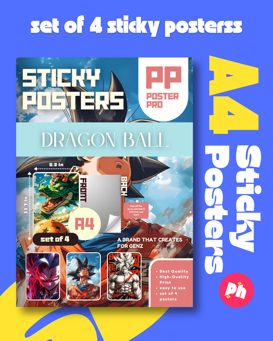 Dragon Ball Set of 4 Sticky Poster