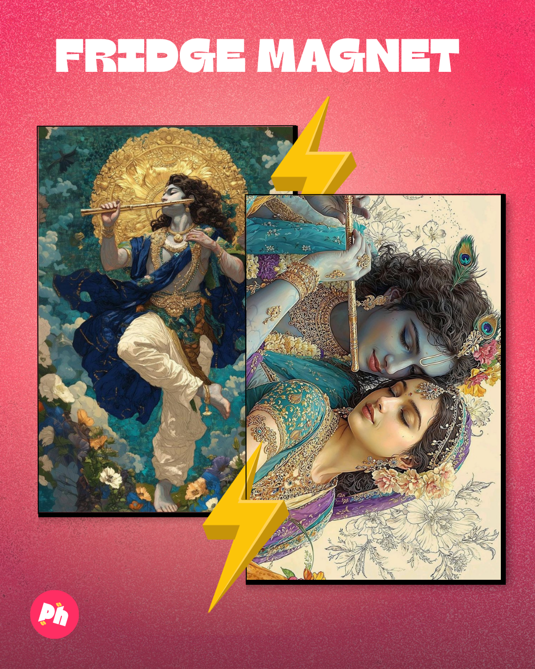 Radha Krishna set of 2 fridge magnet