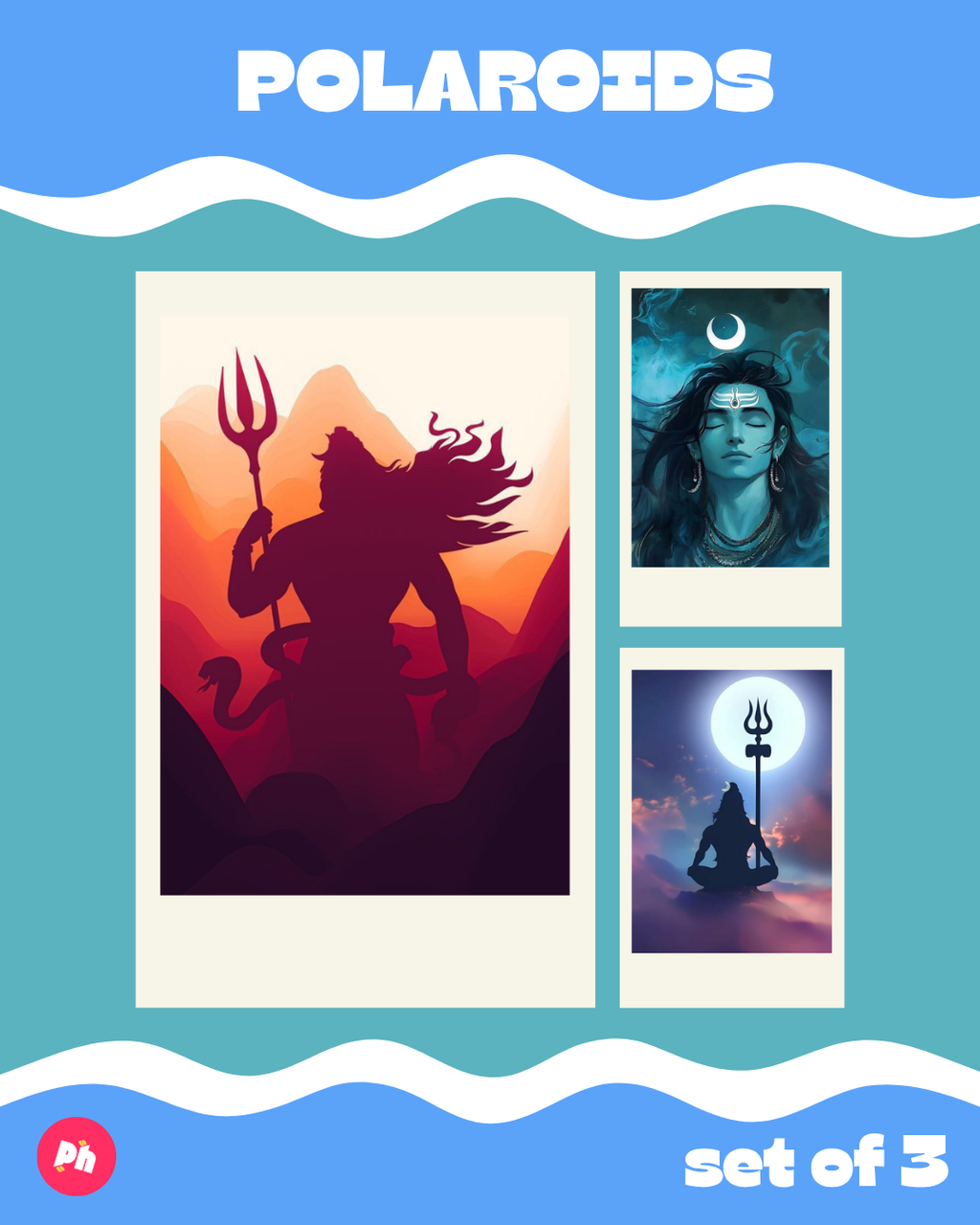Mahadev Polaroid set of 3